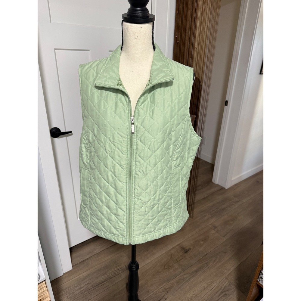 Scandia Woods Womens Sage Green Quilted Full Zip Vest Large 614220